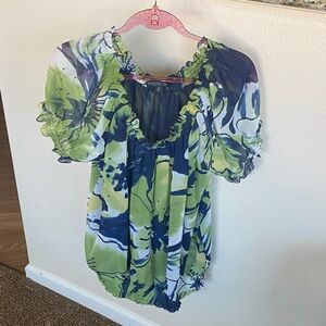 Lafayette 148 New York Blue and Green Sheer Blouse